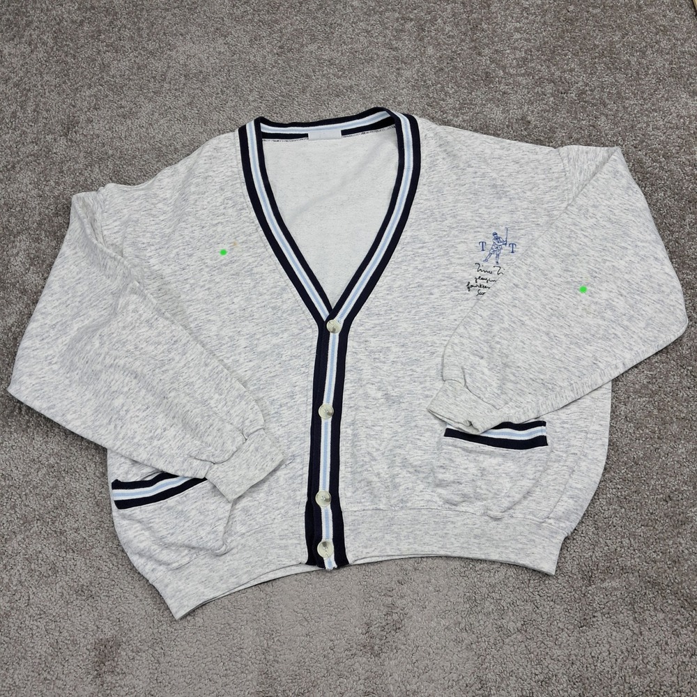 Monello Italy Vintage Mens Golf Cardigan Gray Cotton Sweatshirt Button Up XL